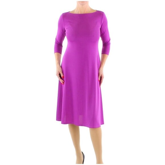 Ralph Lauren NWT Black Label  3/4 Sleeve Plain Chic Round Neck Knee Length Dress - Picture 1 of 13